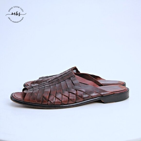 Cole Hann Woven Leather Slip On Sandals Brown‎ Men 13 main image 5
